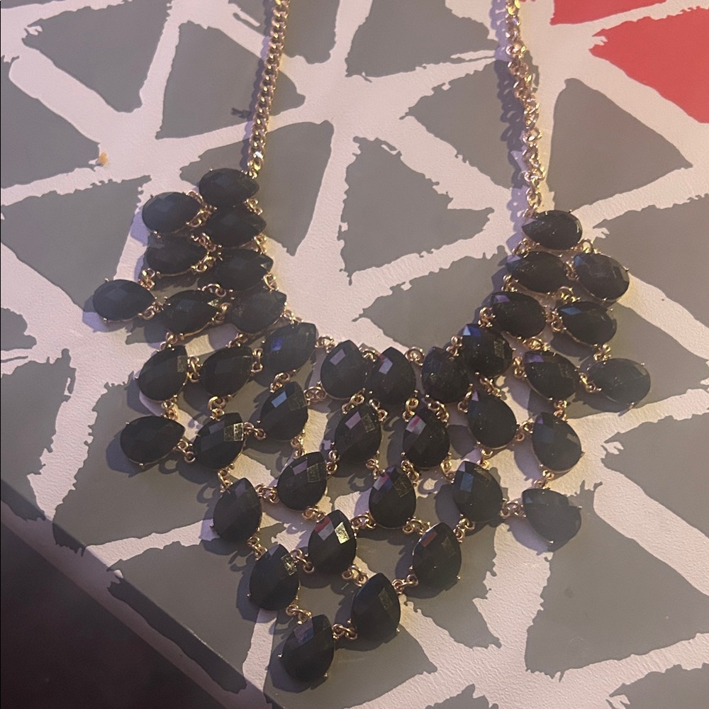 Encore Jeans Black and Gold Teardrop Necklace